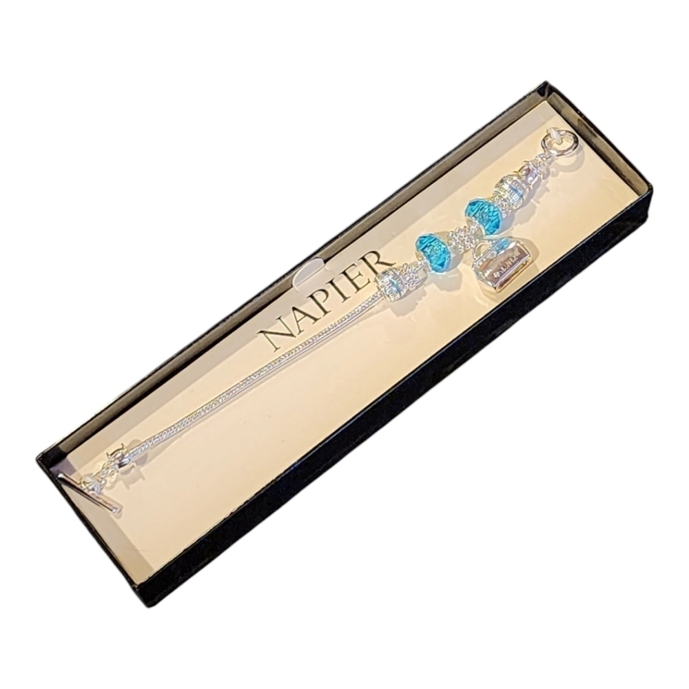 Napier Medical Charm Bracelet Silver-Tone w/ Red Cross & Turquoise Crystals